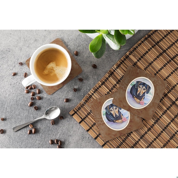 Carolines Treasures Black and Cream Dachshund Foam Coaster, Set of 4 - 7076FC
