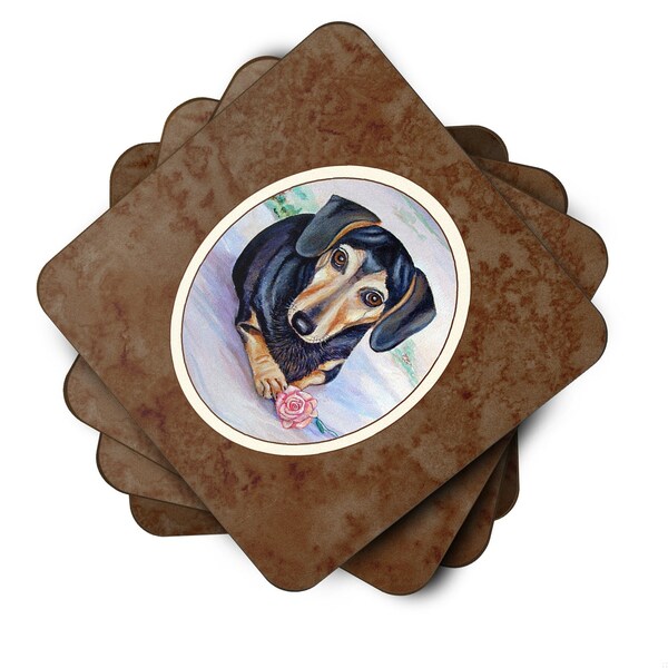 Carolines Treasures Black and Cream Dachshund Foam Coaster, Set of 4 - 7076FC