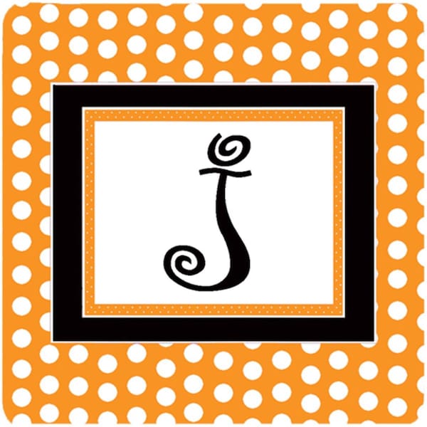 Carolines Treasures Set of 4 Monogram - Orange Polkadots Foam Coasters Initial Letter J - CJ1033-JFC