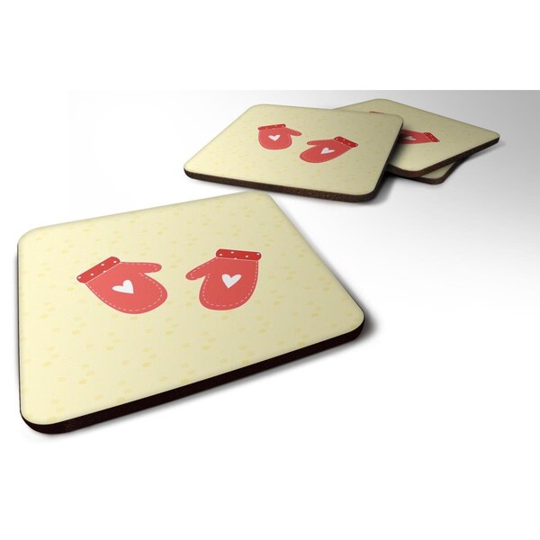 Carolines Treasures Oven Mitts on Yellow Foam Coasters - Set of 4 - BB7282FC