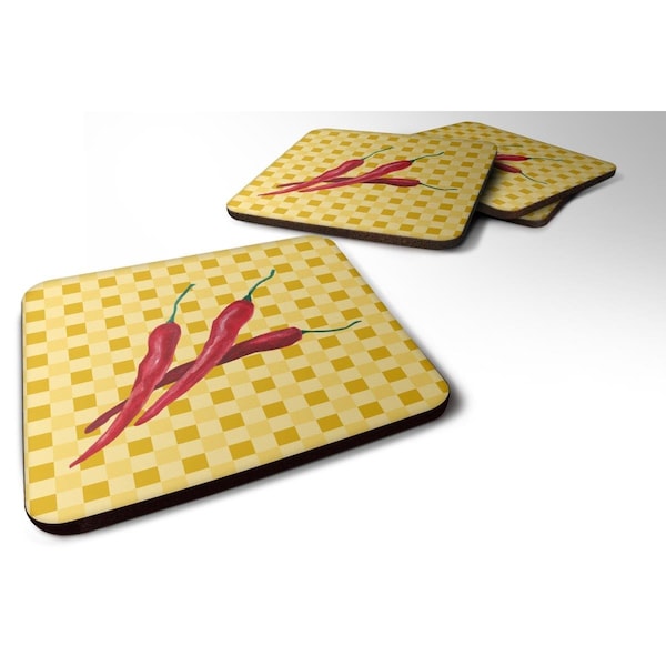 Carolines Treasures Chili Peppers on Basketweave Foam Coasters - Set of 4 - BB7195FC