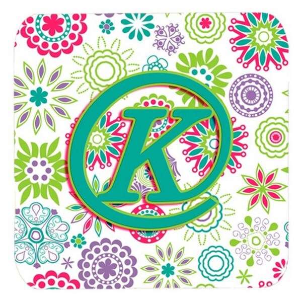 Carolines Treasures Letter K Flowers Pink Teal Green Initial Foam Coasters- Set of 4 - CJ2011-KFC
