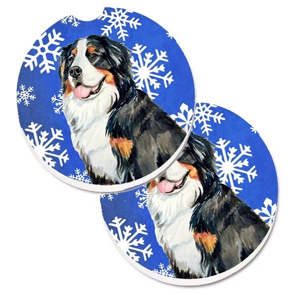 Carolines Treasures Bernese Mountain Dog Winter Snowflakes Holiday Cup Holder Car Coaster, 2PK - LH9289CARC