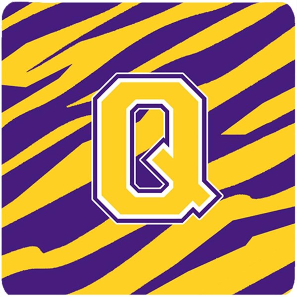 Carolines Treasures Monogram - Initial Q Tiger Stripe - Purple Gold Foam Coasters, 4PK - CJ1022-QFC