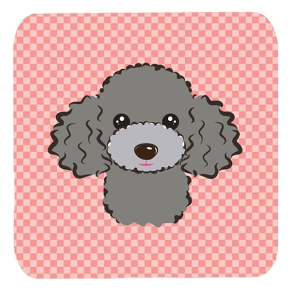 Carolines Treasures 3.5 x 3.5 In. Checkerboard Pink Silver Gray Poodle Foam Coasters, 4PK - BB1259FC