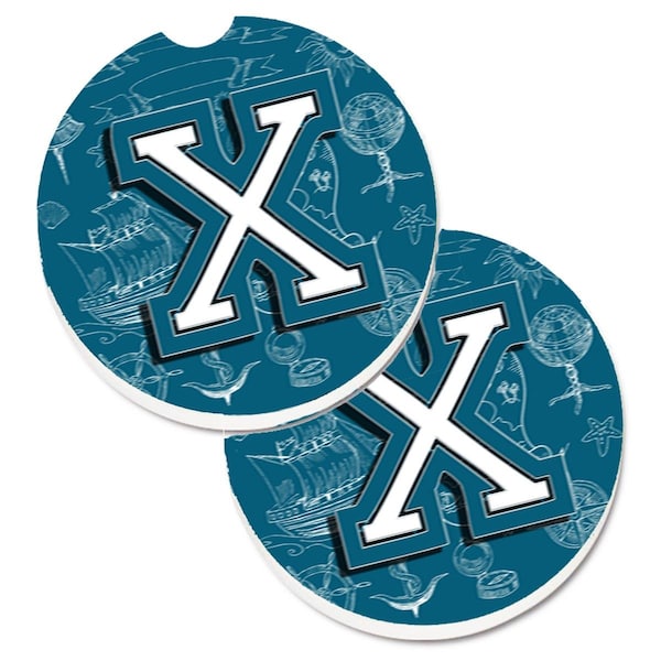 Carolines Treasures Letter X Sea Doodles Initial Alphabet Cup Holder Car Coaster, 2PK - CJ2014-XCARC