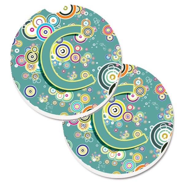 Carolines Treasures Letter C Circle Circle Teal Initial Alphabet Cup Holder Car Coaster, 2PK - CJ2015-CCARC