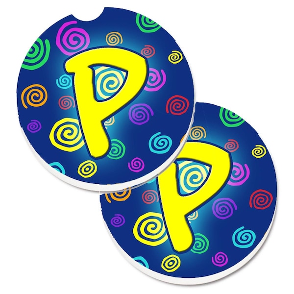 Carolines Treasures Letter P Initial Monogram Blue Swirls Cup Holder Car Coaster, 2PK - CJ1011-PCARC