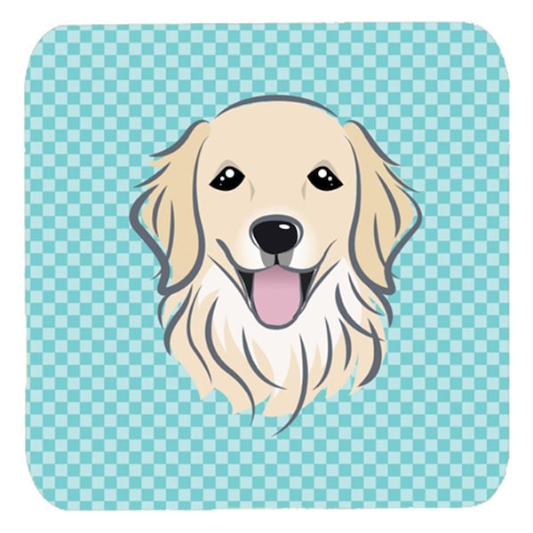 Carolines Treasures 3.5 x 3.5 In. Checkerboard Blue Golden Retriever Foam Coasters, 4PK - BB1143FC