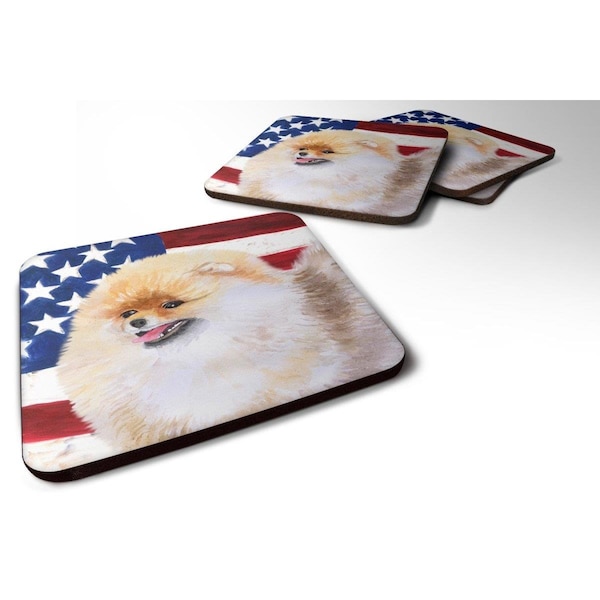 Carolines Treasures Pomeranian Patriotic Foam Coaster, 3.5 x 3.5 in. - Set of 4 - BB9682FC