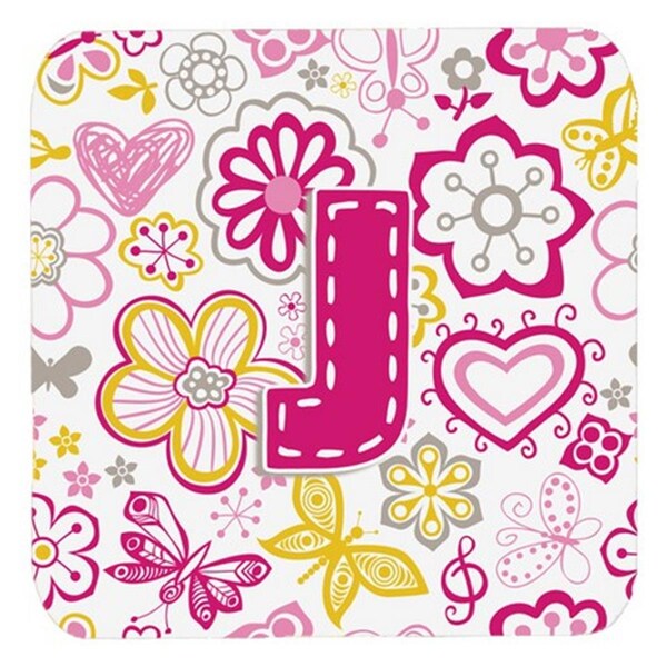 Carolines Treasures Letter J Flowers And Butterflies Pink Foam Coasters- Set of 4 - CJ2005-JFC