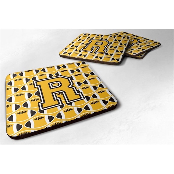 Carolines Treasures Letter R Football Black, Old Gold and White Foam Coaster - Set of 4 - CJ1080-RFC