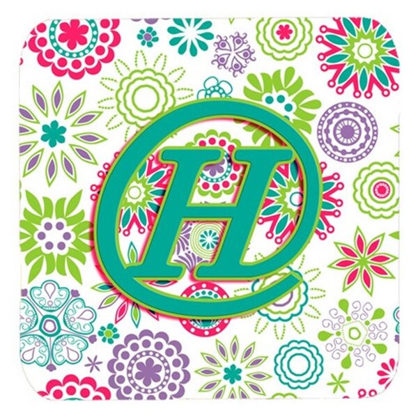 Carolines Treasures Letter H Flowers Pink Teal Green Initial Foam Coasters- Set of 4 - CJ2011-HFC