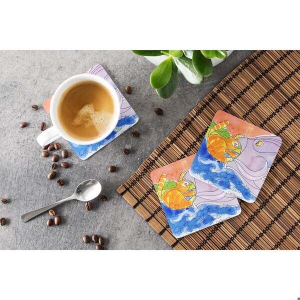 Carolines Treasures Cat And The Big Fish Foam Coasters - Set 4 - 6103FC