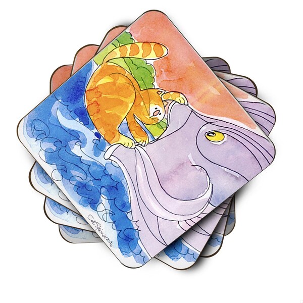 Carolines Treasures Cat And The Big Fish Foam Coasters - Set 4 - 6103FC