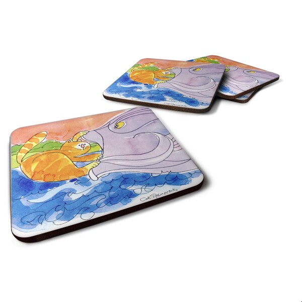 Carolines Treasures Cat And The Big Fish Foam Coasters - Set 4 - 6103FC