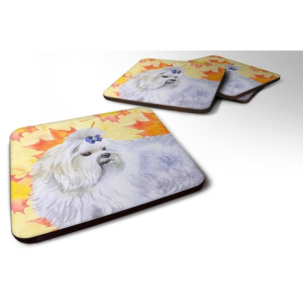 Carolines Treasures Maltese Fall Foam Coaster, 3.5 x 3.5 in. - Set of 4 - BB9912FC