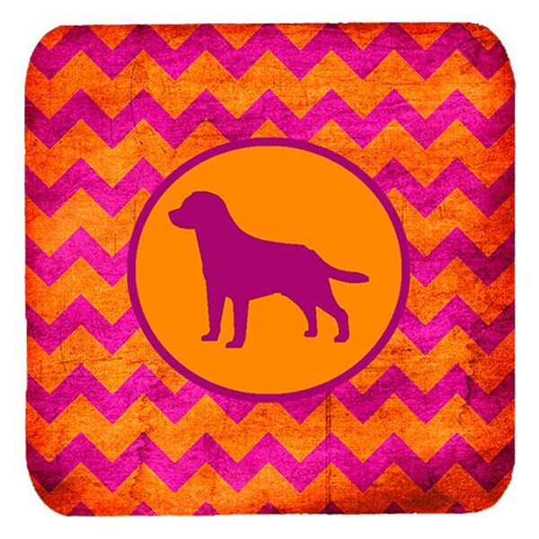Carolines Treasures Labrador Chevron Pink And Orange Foam Coasters- Set of 4 - SDK1043-B-FC