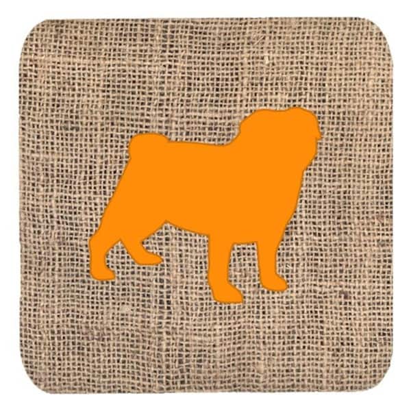 Carolines Treasures Carolines Treasures BB1112-BL-OR-FC Pug Burlap And Orange Foam Coasters; Set Of 4 - BB1112-BL-OR-FC