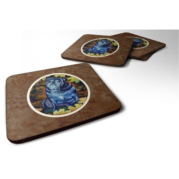 Carolines Treasures Old Black Pug in Fall Leaves Foam Coaster, Set of 4 - 7159FC
