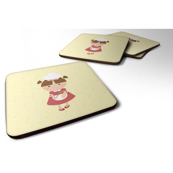 Carolines Treasures Brunette Baker on Yellow Foam Coasters - Set of 4 - BB7292FC