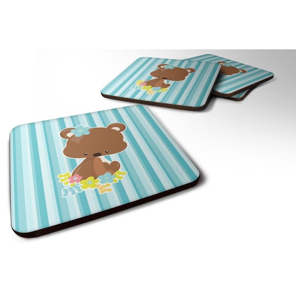Carolines Treasures Bear With Flowers Foam Coasters - Set of 4 - BB7096FC