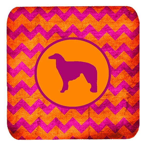 Carolines Treasures Borzoi Chevron Pink And Orange Foam Coasters- Set of 4 - SDK1016-B-FC