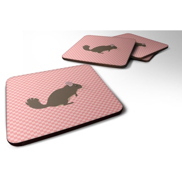 Carolines Treasures Chinchilla Pink Check Foam Coaster, Set of 4 - BB7875FC