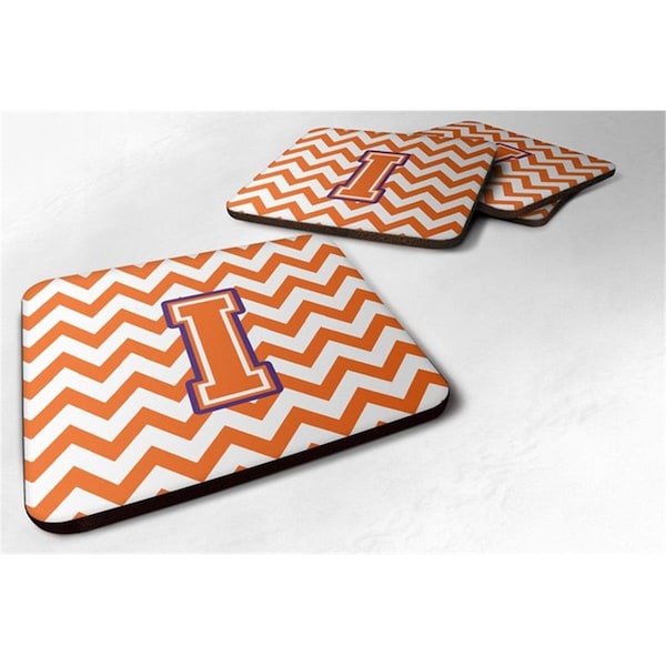 Carolines Treasures Letter I Chevron Orange and Regalia Foam Coaster, Set of 4 - CJ1062-IFC