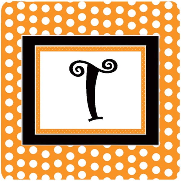 Carolines Treasures Set of 4 Monogram - Orange Polkadots Foam Coasters Initial Letter T - CJ1033-TFC