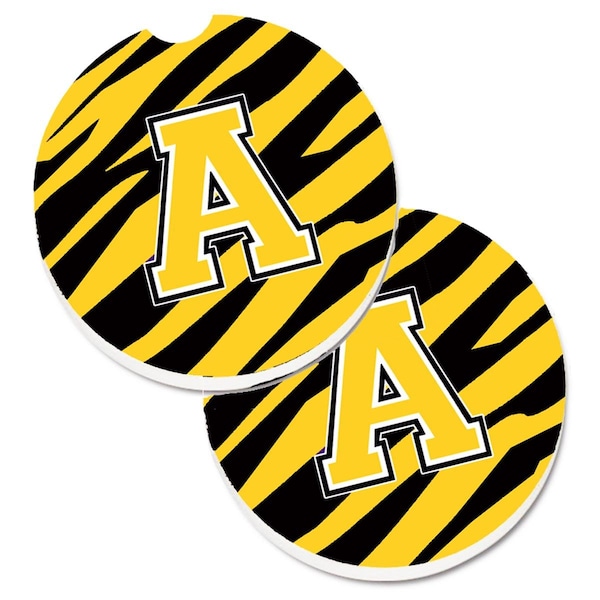 Carolines Treasures Letter A Monogram Black Gold Tiger Stripe Cup Holder Car Coaster, 2PK - CJ1026-ACARC
