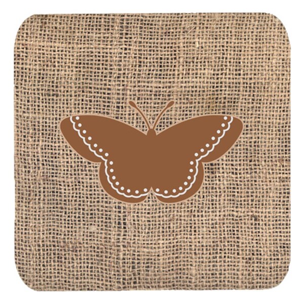 Carolines Treasures Butterfly Burlap And Brown Foam Coasters- Set of 4 - BB1032-BL-BN-FC