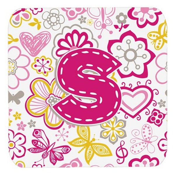 Carolines Treasures Letter S Flowers And Butterflies Pink Foam Coasters- Set of 4 - CJ2005-SFC