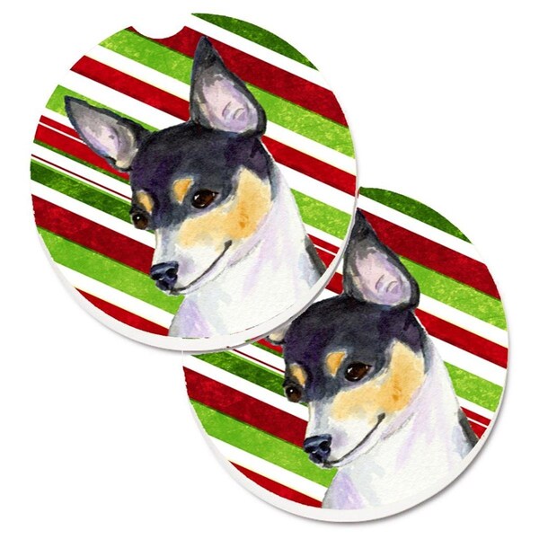 Carolines Treasures Chihuahua Candy Cane Holiday Christmas Cup Holder Car Coaster, 2PK - SS4587CARC
