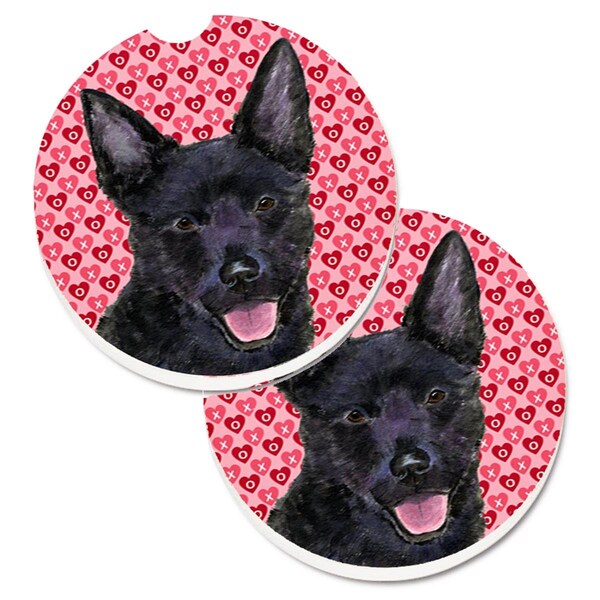 Carolines Treasures Australian Kelpie Hearts Love Valentines Day Cup Holder Car Coaster, 2PK - SS4498CARC