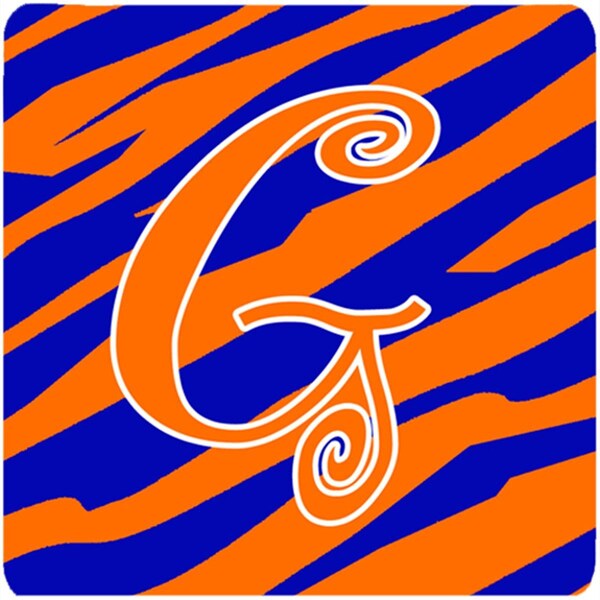 Carolines Treasures 3.5 x 3.5 in. Monogram Tiger Stripe Blue and Orange Foam Coasters Initial Letter G, 4PK - CJ1036-GFC