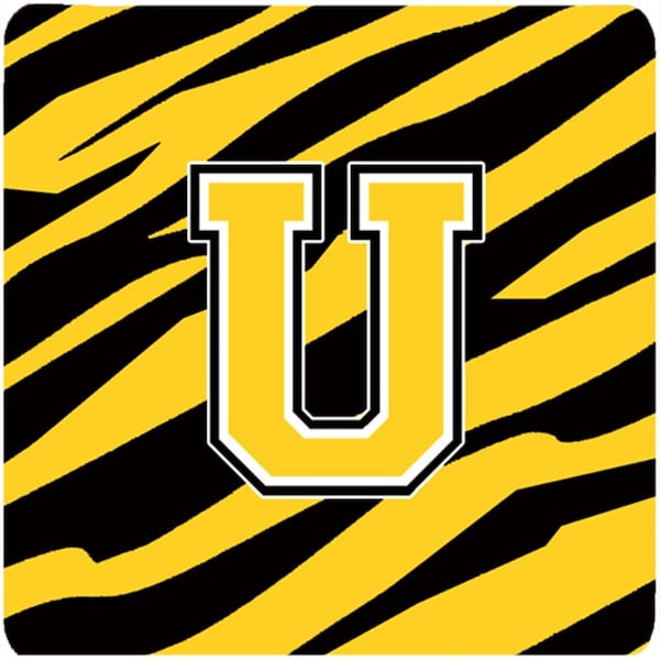 Carolines Treasures Monogram - Tiger Stripe - Black Gold Foam Coasters- Initial Letter U, 3.5 x 3.5 in., 4PK - CJ1026-UFC