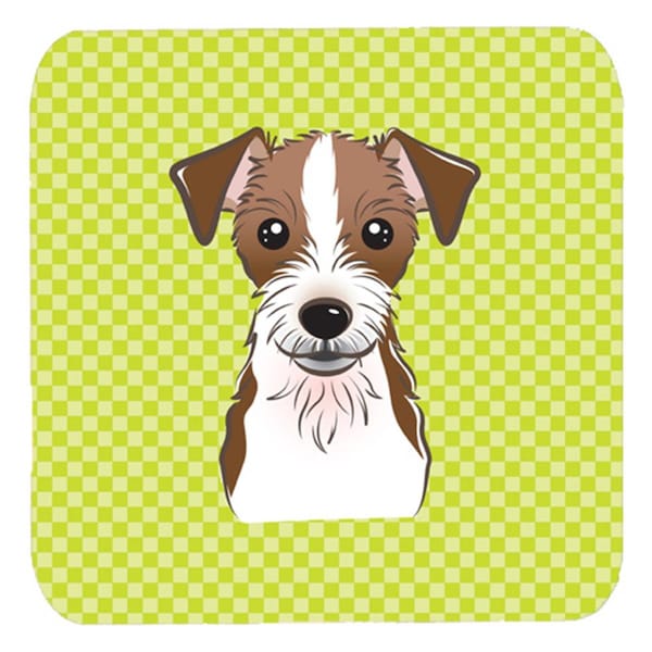 Carolines Treasures 3.5 x 3.5 In. Checkerboard Lime Green Jack Russell Terrier Foam Coasters, 4PK - BB1264FC