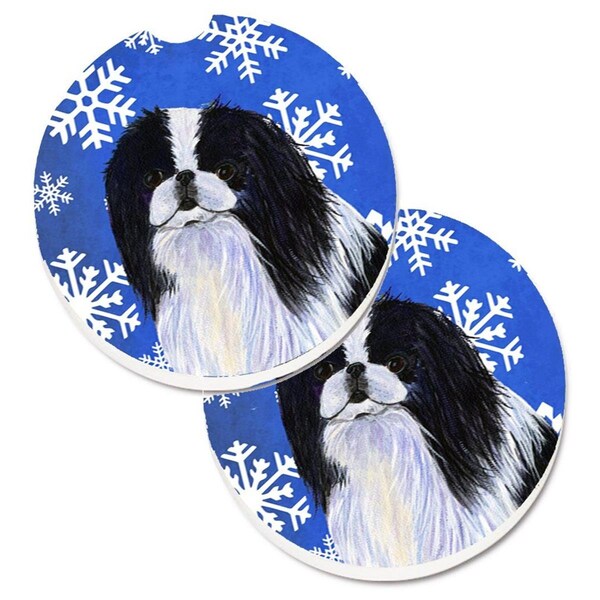 Carolines Treasures Japanese Chin Winter Snowflakes Holiday Cup Holder Car Coaster, 2PK - SS4605CARC