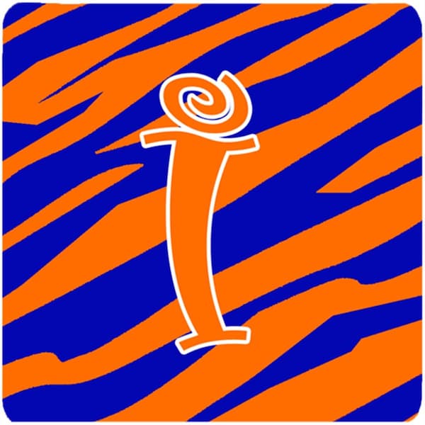 Carolines Treasures 3.5 x 3.5 in. Monogram Tiger Stripe Blue and Orange Foam Coasters Initial Letter I, 4PK - CJ1036-IFC