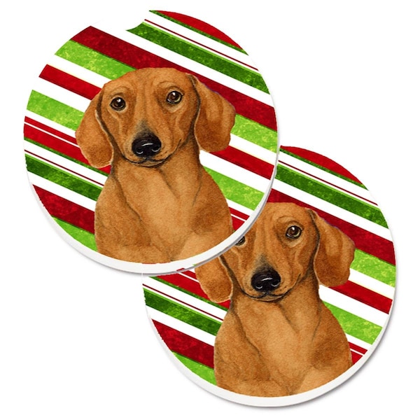 Carolines Treasures Dachshund Candy Cane Holiday Christmas Cup Holder Car Coaster, 2PK - LH9222CARC