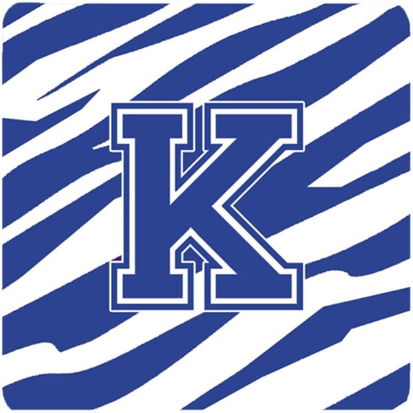 Carolines Treasures Monogram - Tiger Stripe Blue and White Foam Coasters Initial Letter K, 4PK - CJ1034-KFC