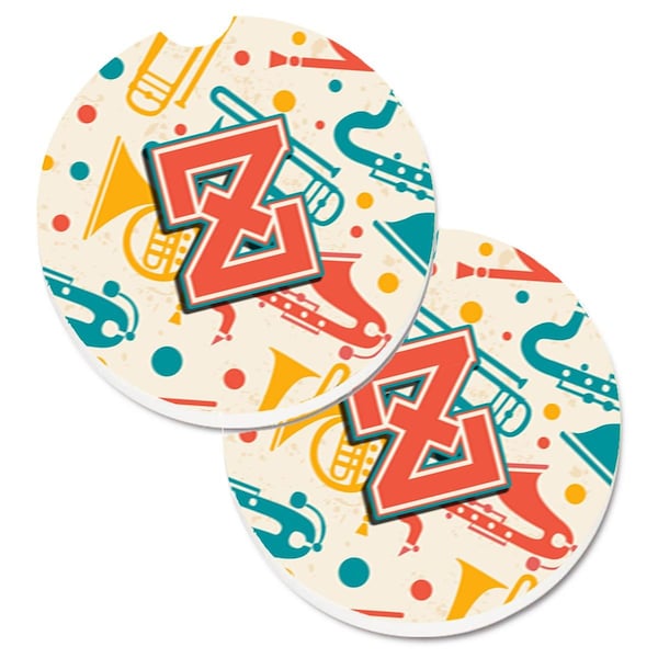 Carolines Treasures Letter Z Retro Teal Orange Musical Instruments Initial Cup Holder Car Coaster, 2PK - CJ2001-ZCARC