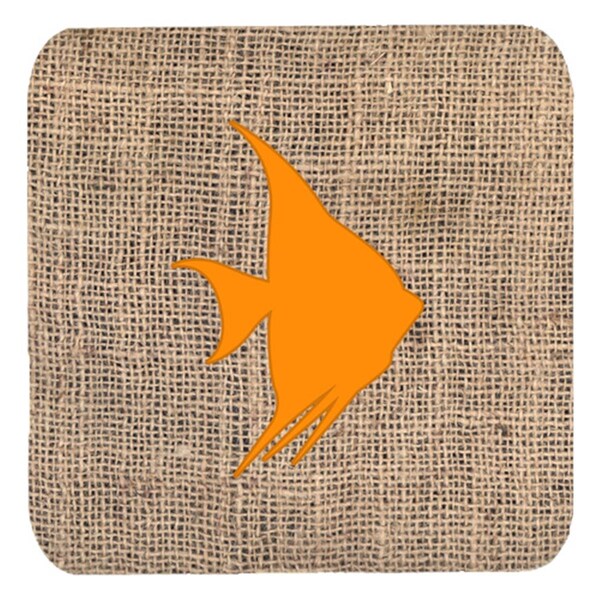 Carolines Treasures Fish - Angel Fish Burlap And Orange Foam Coasters, 3.5 x 3.5 in., 4PK - BB1022-BL-OR-FC