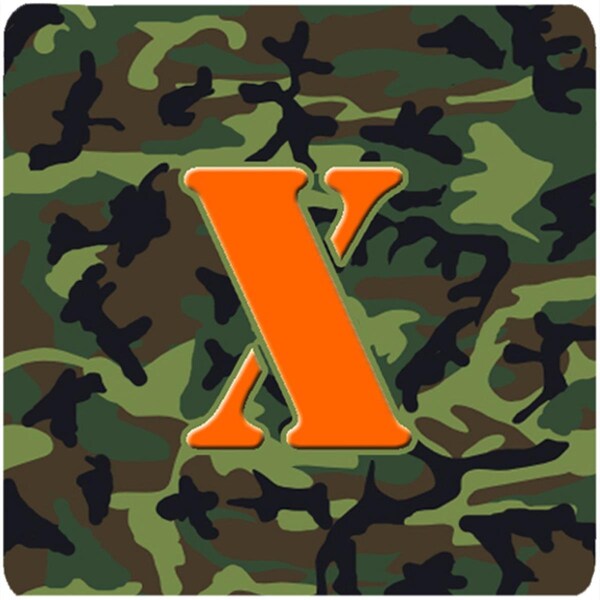 Carolines Treasures Monogram - Camo Green Foam Coasters- Initial Letter x, 3.5 x 3.5 in., 4PK - CJ1030-XFC