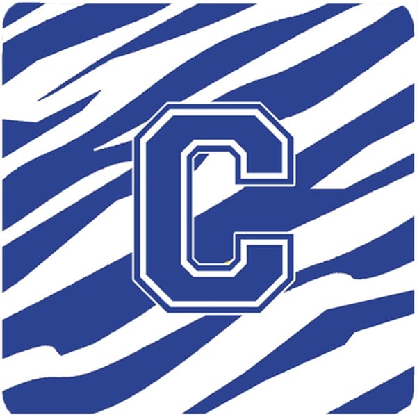 Carolines Treasures Monogram - Tiger Stripe Blue and White Foam Coasters Initial Letter C, 4PK - CJ1034-CFC