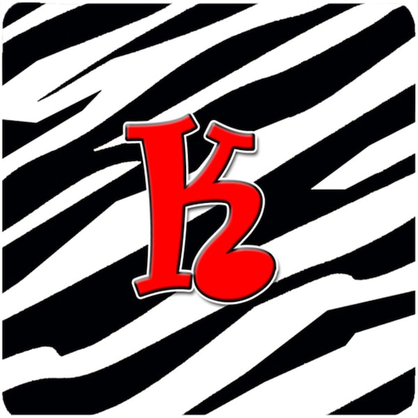 Carolines Treasures Monogram - Zebra Red Foam Coasters- Initial Letter K, 3.5 x 3.5 in., 4PK - CJ1024-KFC