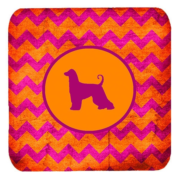Carolines Treasures Afghan Hound Chevron Pink And Orange Foam Coasters, 3.5 x 3.5 in., 4PK - SDK1002-B-FC