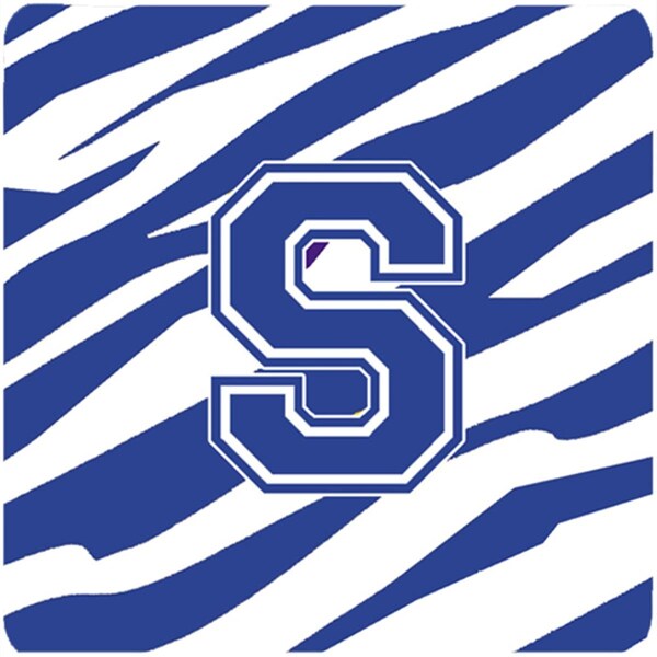 Carolines Treasures Monogram - Tiger Stripe Blue and White Foam Coasters Initial Letter S, 4PK - CJ1034-SFC