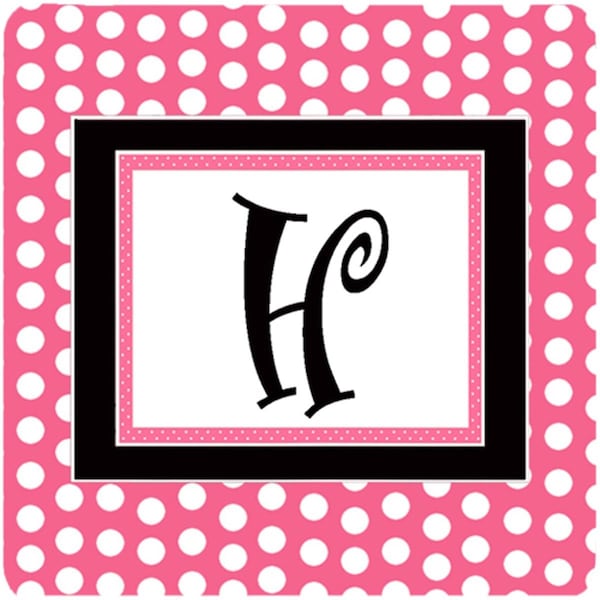 Carolines Treasures Monogram - Pink Black Polka Dots Foam Coasters- Initial Letter H- 3.5 x 3.5 In., 4PK - CJ1001-HFC